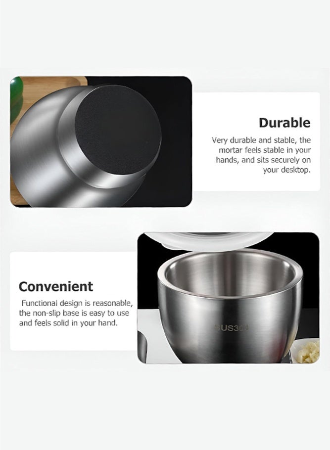SHABILI Stainless Steel Crushing Bowl for Home Kitchen, Hand Masher Bowl Guacamole Bowl Garlic Press Spices Garlic Press for Families, Deep Anti-Slip Grinding Bowl for Daily Food Preparation (Silver) - Image 4